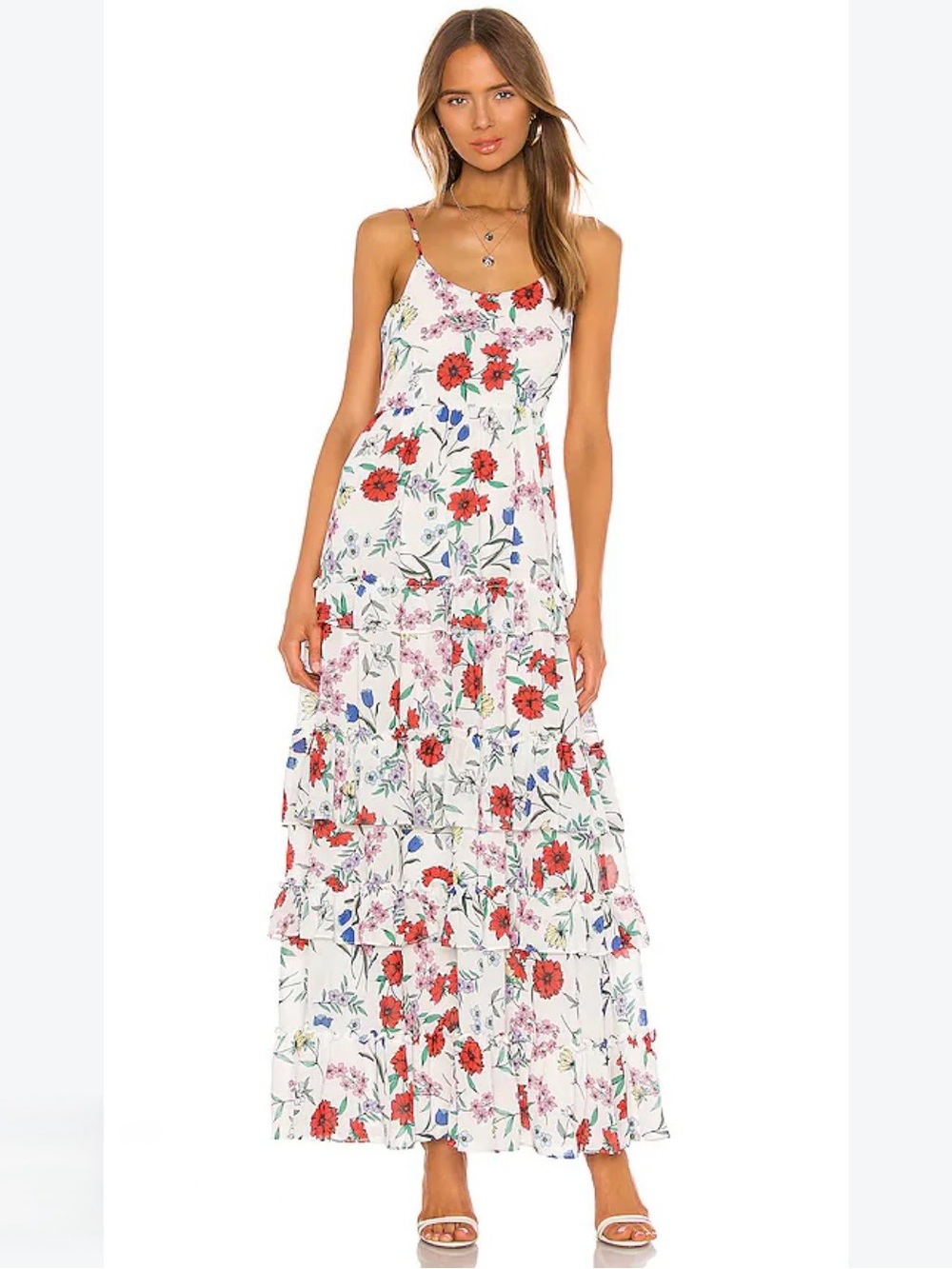 Yumi Kim Revolve Garden At Dawn Ivory Saint Martin Tiered Maxi Dress Size Medium